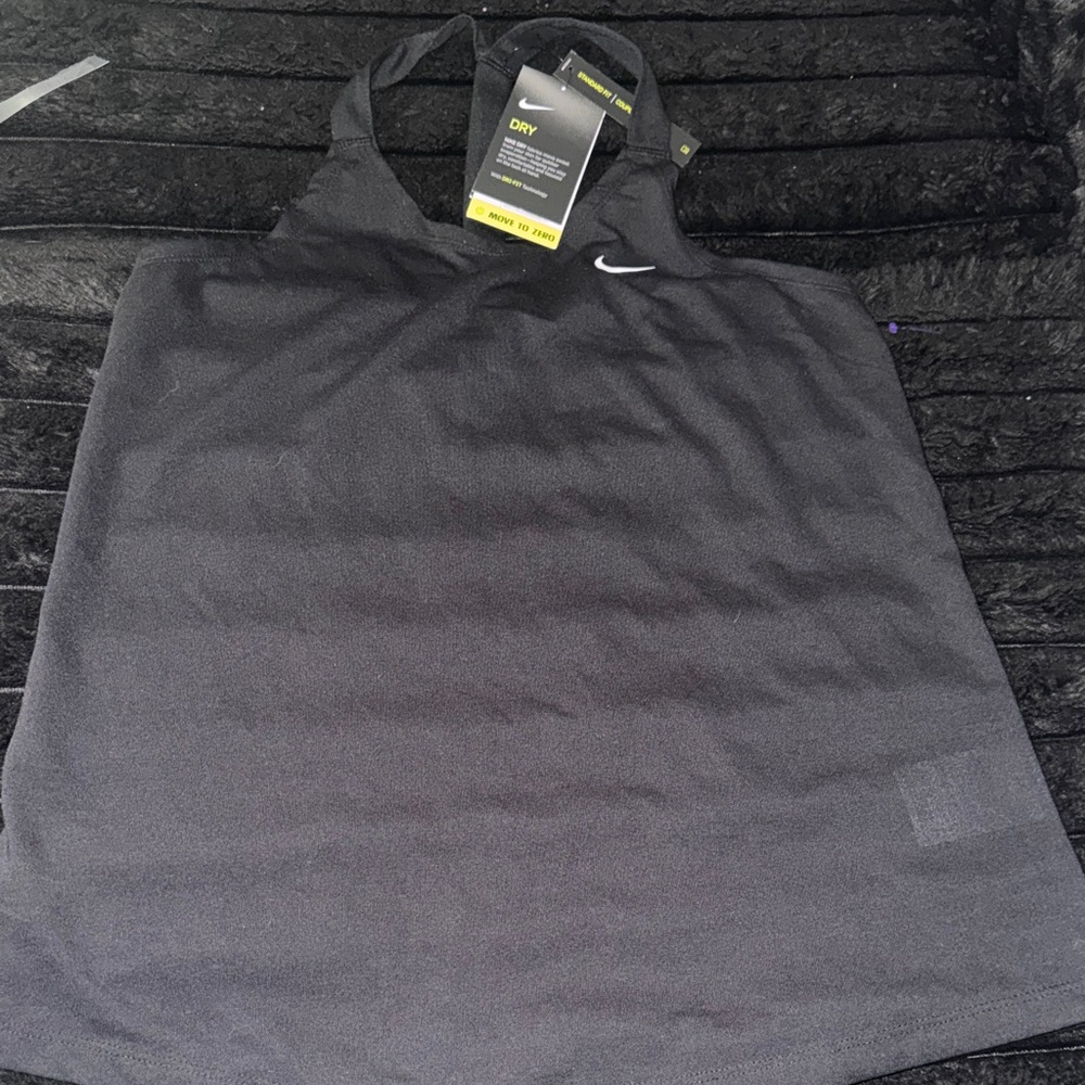 Nike Black Racerback Dri-FIT Tank with White Swoosh